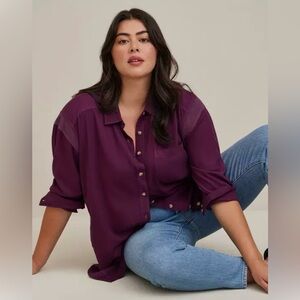 Torrid Drop Shoulder Mixed Media Shirt